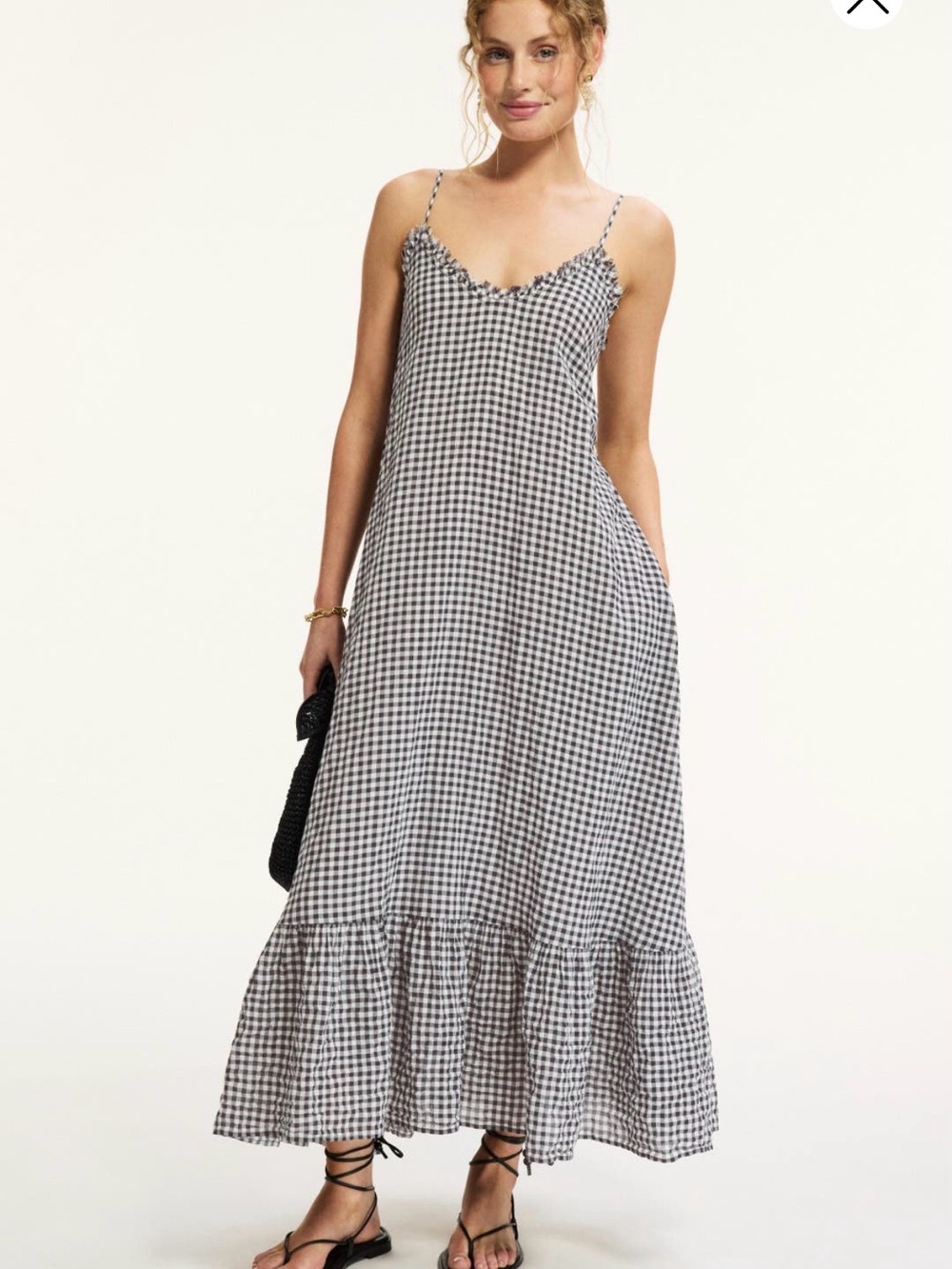 XÍRENA
Taytum Dress  Black & White Gingham Spaghetti-Strap Maxi Dress